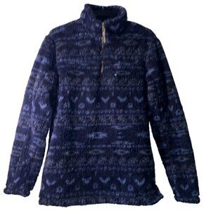 Alpine Sherpa Womens Small Fleece Pullover With 1/4 Zip Navy & Black Fair Isle P